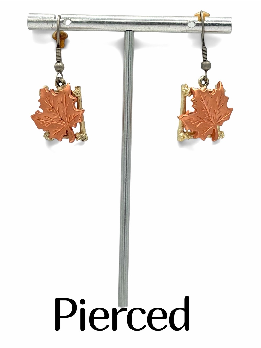 SFJ Vintage Two Tone Copper & Silver Metal Maple Leaf Woman’s Earrings Jewelry